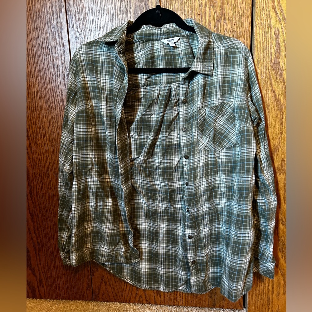 Green flannel shirt from Sonoma size small.